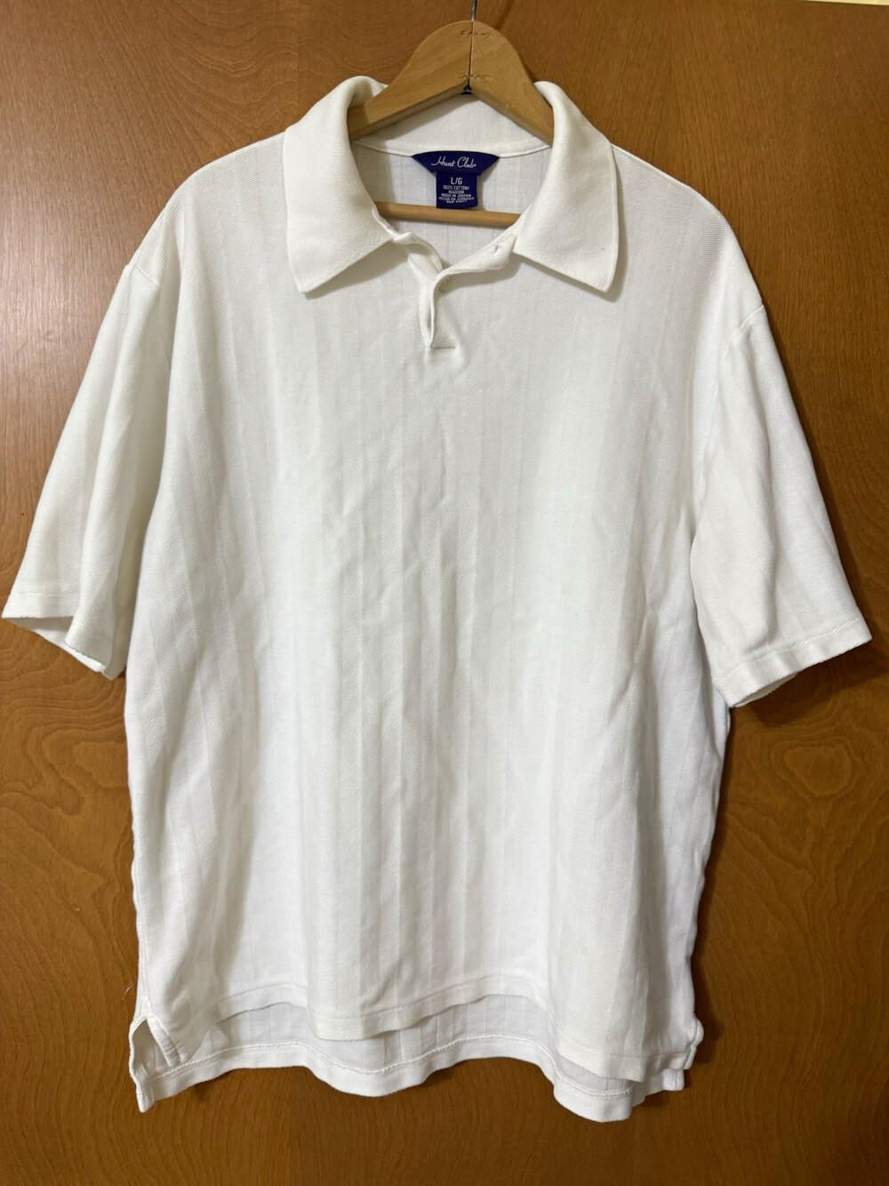 Vintage 90s Hunt Club JCPenney Men Large White Herringbone Knit Sweater Polo L
